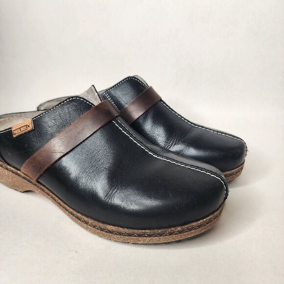 Pikolinos Granada Leather Clogs Slip On Black Size 40 US 9.5 Made In Spain - Picture 2 of 15
